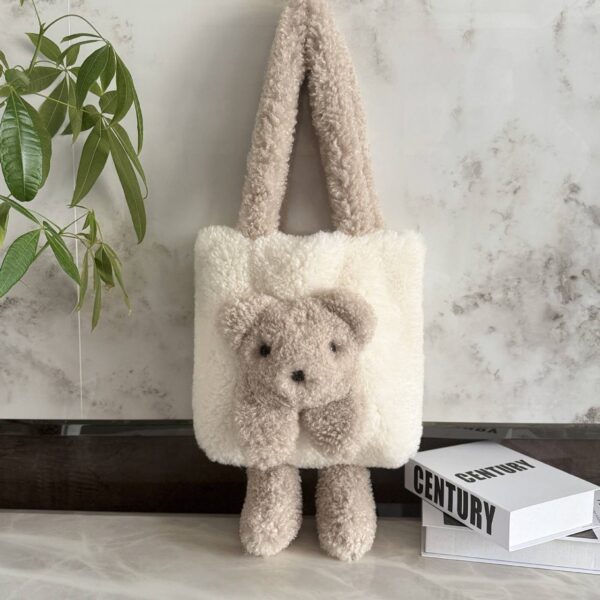 Сумочка-шоппер плюшева тедді "Ведмедик" екохутро біла з бежевим
