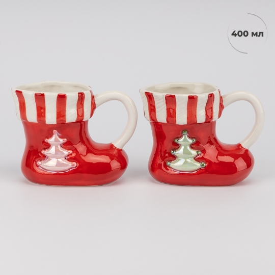 Чашка керамічна Новорічна "Чобіток Санти" 400 мл