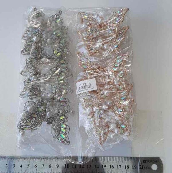 Заколка-краб для волосся "Метелик" 7 см зі стразами та перлинами