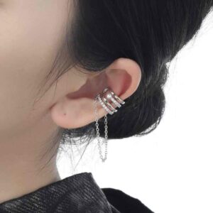 Сережка моно без пірсингу з ланцюжком срібна