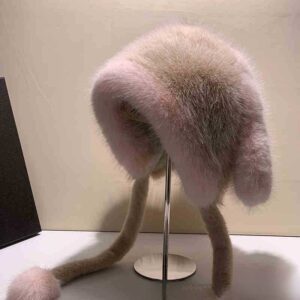 Шапка "Зайчик" з екохутра беж-рожева