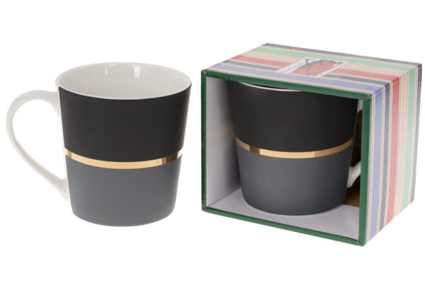 Чашка порцелянова  Золота Лінія/чорний/сірий в коробці 390 мл