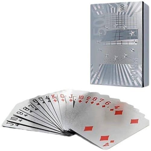 Карти гральні "500 євро" пластикові срібні (54 карти)