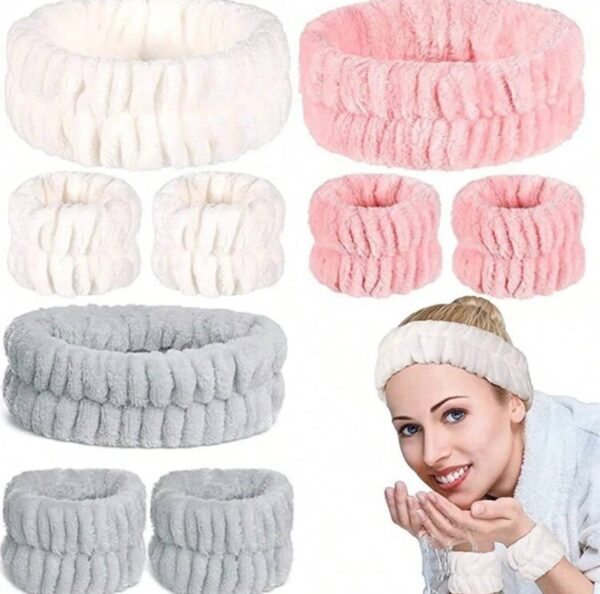 Набір для вмивання пов'язка косметична з манжетами мікс кольорів