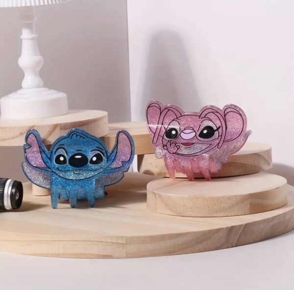 Заколка-краб для волосся "Стітч/ Stitch" рожева/ синя