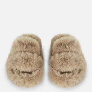 Тапочки жіночі з ремінцями Primark пухнасті (устілка меморі) беж
