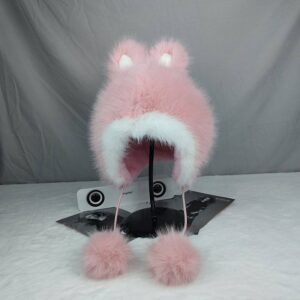 Шапка "Кролик" з екохутра рожева