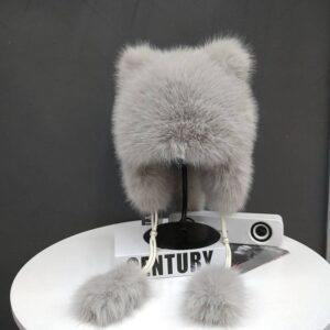 Шапка "Котик" з екохутра сіра