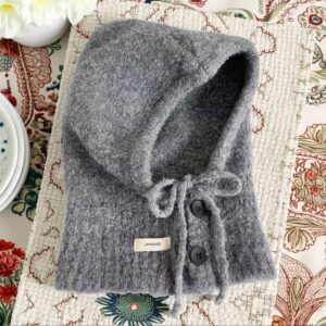 Шапка-балаклава жіноча з регулюванням та гудзиками в'язана (акрил) сіра