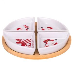 Набір піал на бамбуковій підставці "Турботливий Санта" 21,5 см