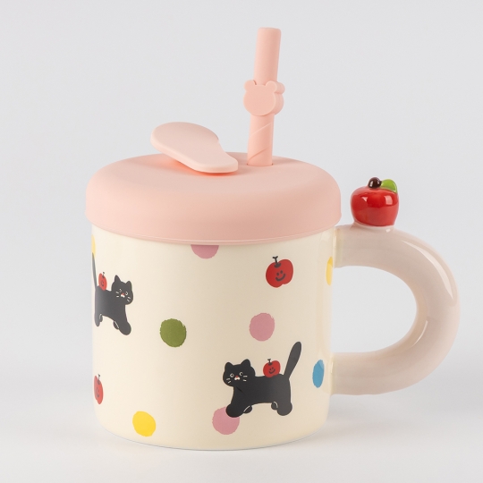 Чашка керамічна "Пухнастий настрій" з кришкою та ложкою 400 мл