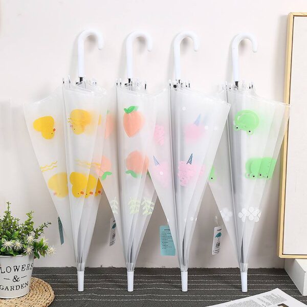 Парасоля-трость дитяча "Фрукти/Звірята" прозора матова біла
