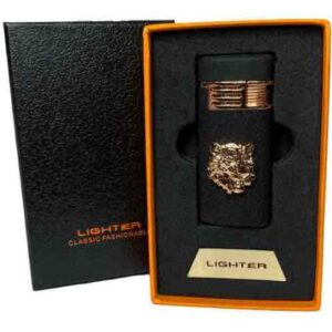 Запальничка "Тигр" Jiebao в подарунковій упаковці чорна (турбо полум'я)