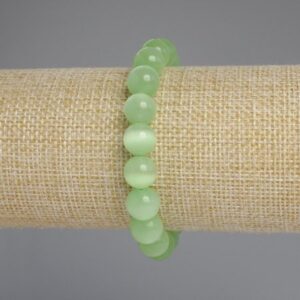 Браслет Котяче око світло-зелене кулька 10 мм стрейч