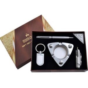 Набір чоловічий подарунковий Moongrass 4 в 1 Попільничка/ Брелок/ Ручка/ Відкривчка-ніж срібний