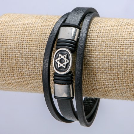 Браслет чоловічий еко-шкіра "Зірка Давида" чорний