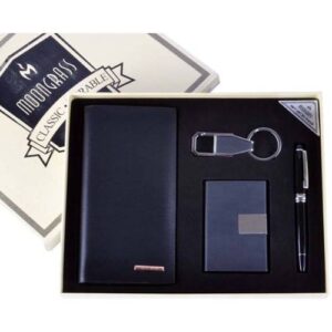 Набір чоловічий подарунковий Moongrass 4 в 1 Гаманець/ Візитниця/ Брелок/ Ручка чорний