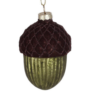 9a6202f9-9b8a-4e36-8c28-9878350ef104.jpg Ялинкова прикраса "Жолудь" зелений з коричневим 8,5 см (скло)