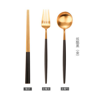 9a983089-5e60-43dd-894d-f2d8bb7b8f1f.jpg Столові прибори з нержавіючої сталі 3 предмета (ложка, вилка, палички), чорно-золотий