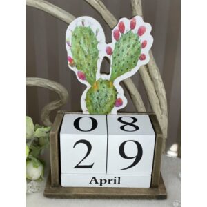 Вічний календар дерев'яний кубики "Кактус"