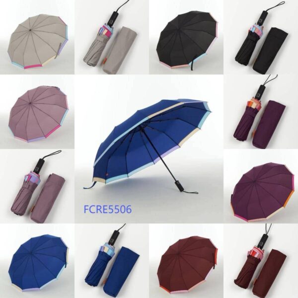 Парасоля компактна автомат 12 спиць/103 см антивітер однотонна з кольоровим кантом