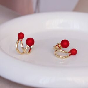 Сережки-джекети металеві з червоними кульками золоті (10240)