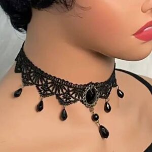 Чокер вінтажний з мереживом та підвісками чорний