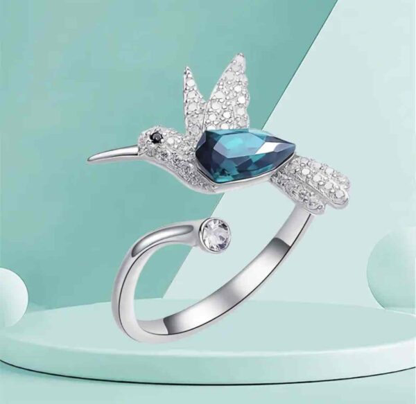 Каблучка жіноча "Пташка" срібна з камінцем