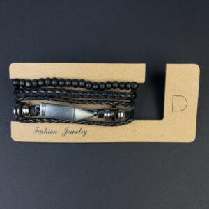 Браслет чоловічий 3 в 1 "Куля" еко-шкіра на затяжці чорний