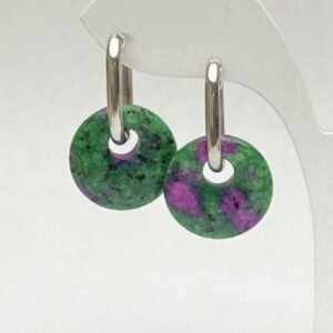 Сережки-кільця з натур. кам. Цоїзит зелений бублик