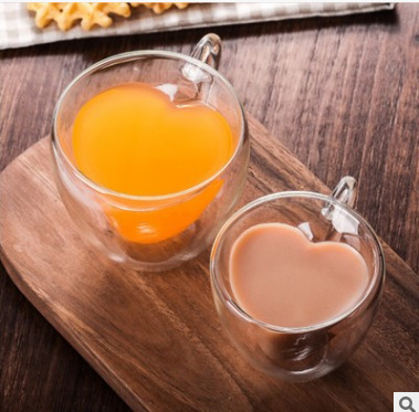 Чашка скляна двошарова Серце, 180 мл