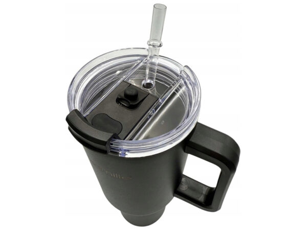 Термочашка "Американська" Kamille чорна 1,2 л з трубочкою нержавіюча сталь