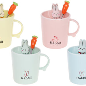 Чашка керамічна "Rabbit" з кришкою та ложкою 380 мл мікс кольорів
