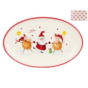 Блюдо керамічне овальне "Санта з оленями" 18,5 * 29 см (дефект-тріщина лаку)