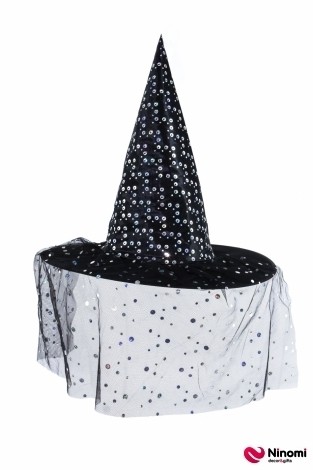 Капелюх відьми з вуаллю паєтками чорний