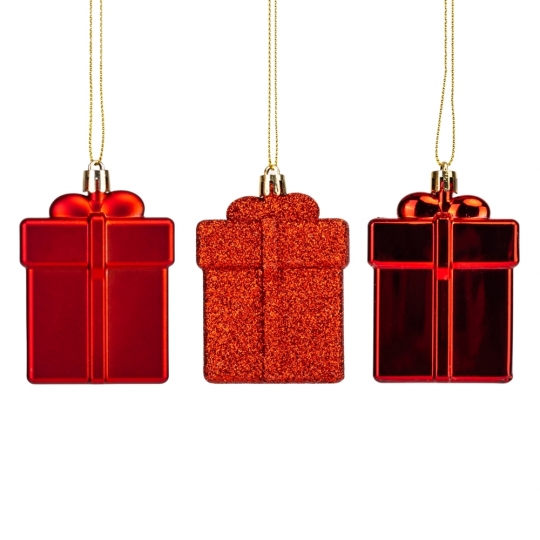 Ялинкова прикраса "Подарунок" 8 см червоний (пластик) 1 шт