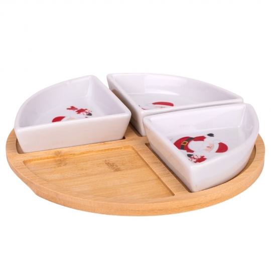 Набір піал на бамбуковій підставці "Турботливий Санта" 21,5 см