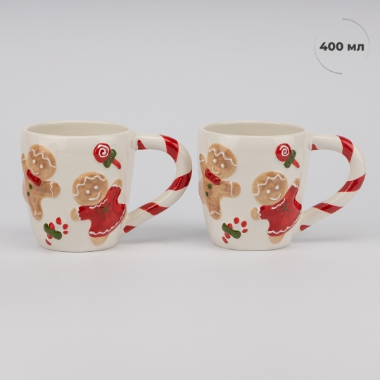 Чашка керамічна Новорічна "Імбирна пара в червоному" 400 мл