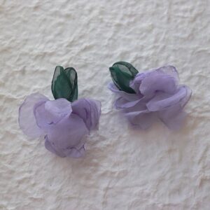 Сережки тканина "Квіти" фіолетові з зеленим (10715)