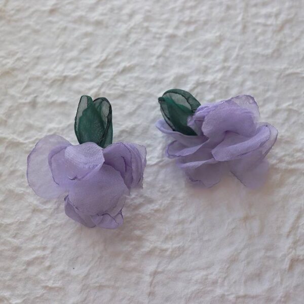 Сережки тканина "Квіти" фіолетові з зеленим (10715)