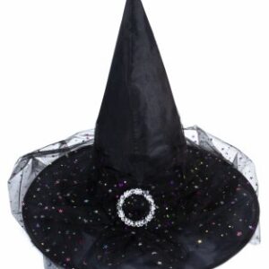 Капелюх відьми з вуаллю та пряжкою чорний