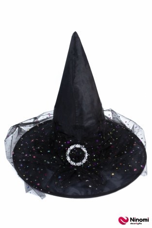 Капелюх відьми з вуаллю та пряжкою чорний