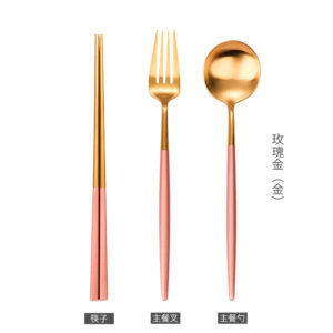 b5f820ac-905a-464a-9c7f-f3670fd02360.jpg Столові прибори з нержавіючої сталі 3 предмета (ложка, вилка, палички), рожево-золотий