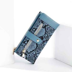 Гаманець-клатч жіночий на блискавці, зміїний візерунок, блакитний