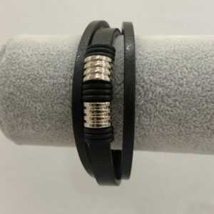 Браслет чоловічий із металевими вставками чорний на застібці