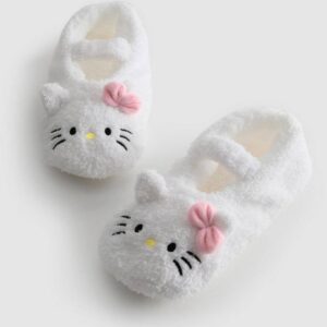 Тапочки-балетки жіночі "Hello Kitty" Primark тедді з ремінцем білі
