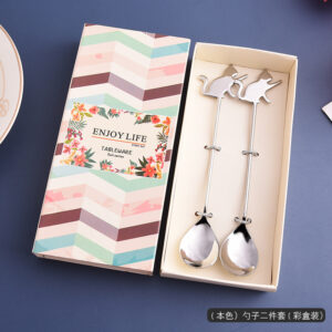 Ложка кавова з нержавіючої сталі, котик грайливий, 2 шт набір, срібні