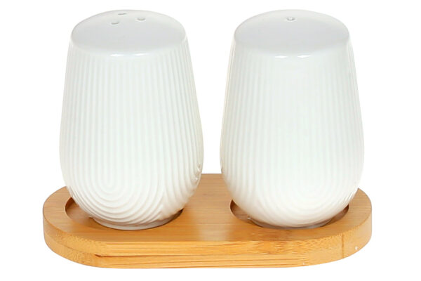 Набір для спецій сіль/перець "Naturel" (дрібна полоска) на бамбуковій підставці 12 см