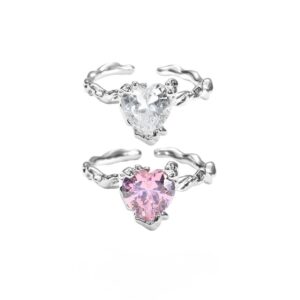 Каблучка жіноча "Серце кристал" білий/ рожевий геометрична срібна (10557)
