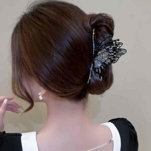 Заколка-краб для волосся "Метелик" великий зі стразами чорний